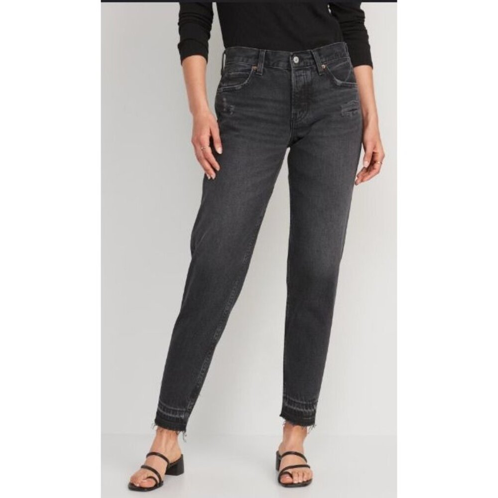 NEW Old Navy Size 0 High Rise Slouchy Taper Ankle Jeans Distressed Black Wash